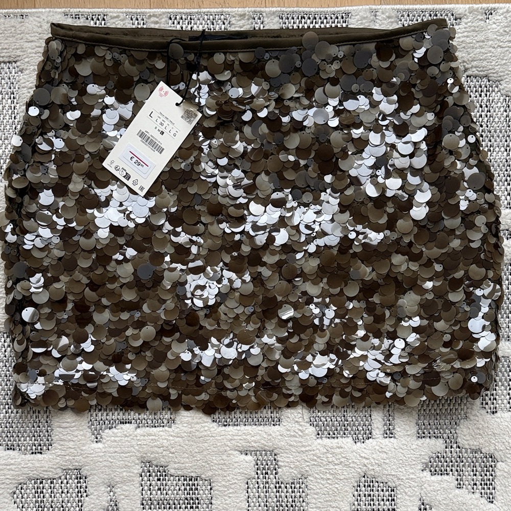 Zara Sequin Mini Skirt - olive green